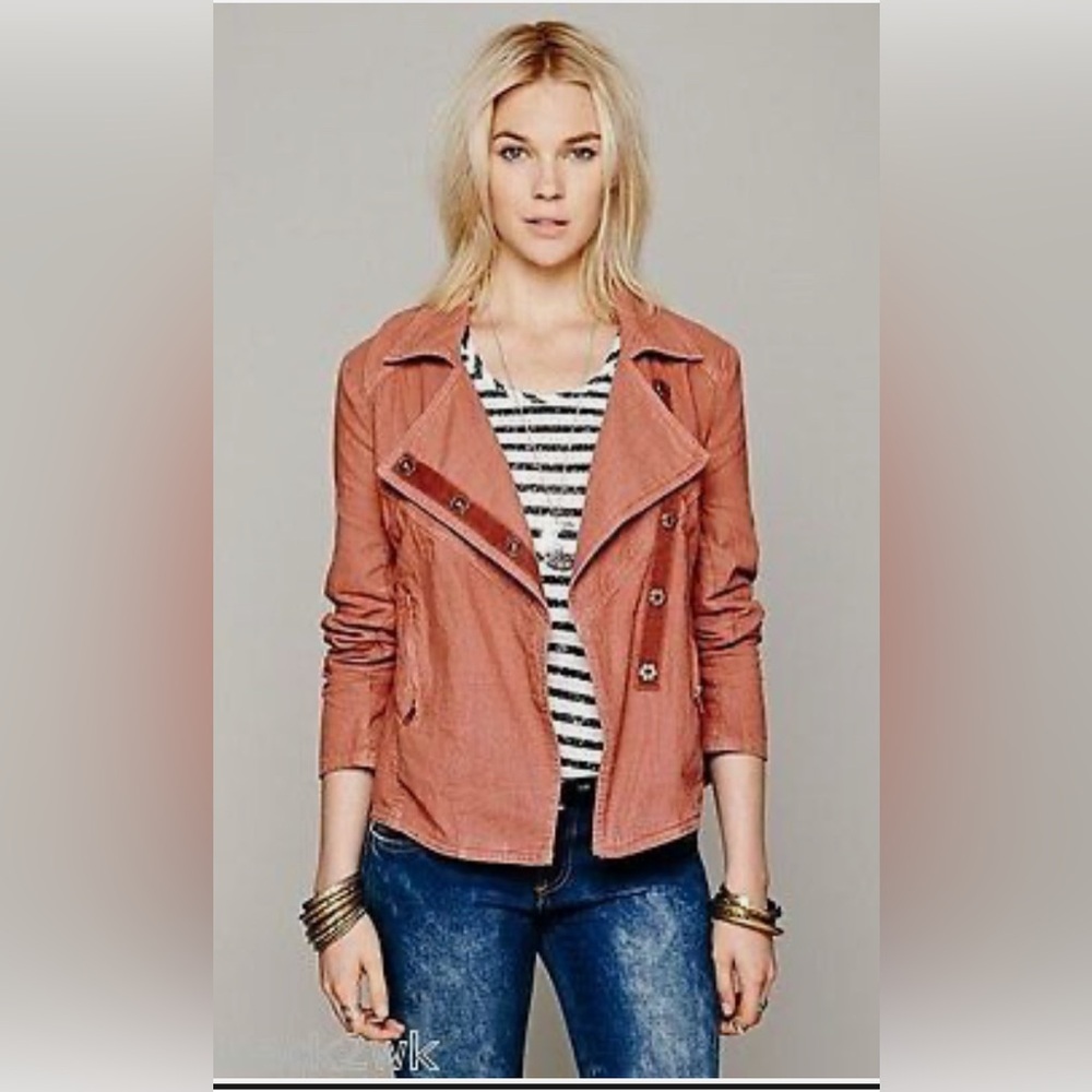 Free People Moto Asymmetrical Jacket Salmon Rosewood Washed